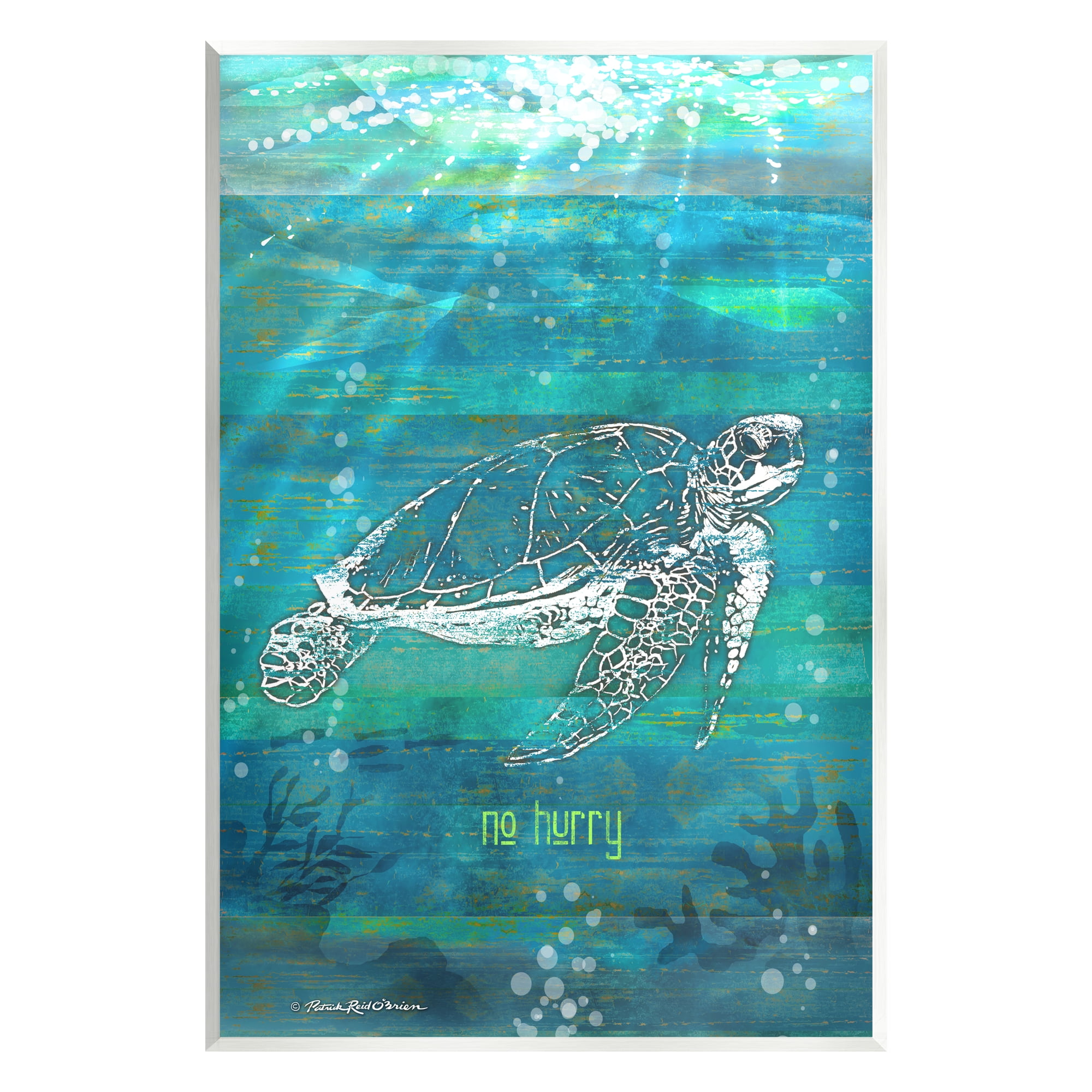 No Hurry Turtle Phrase Blue and White MDF Wood Wall Plaque