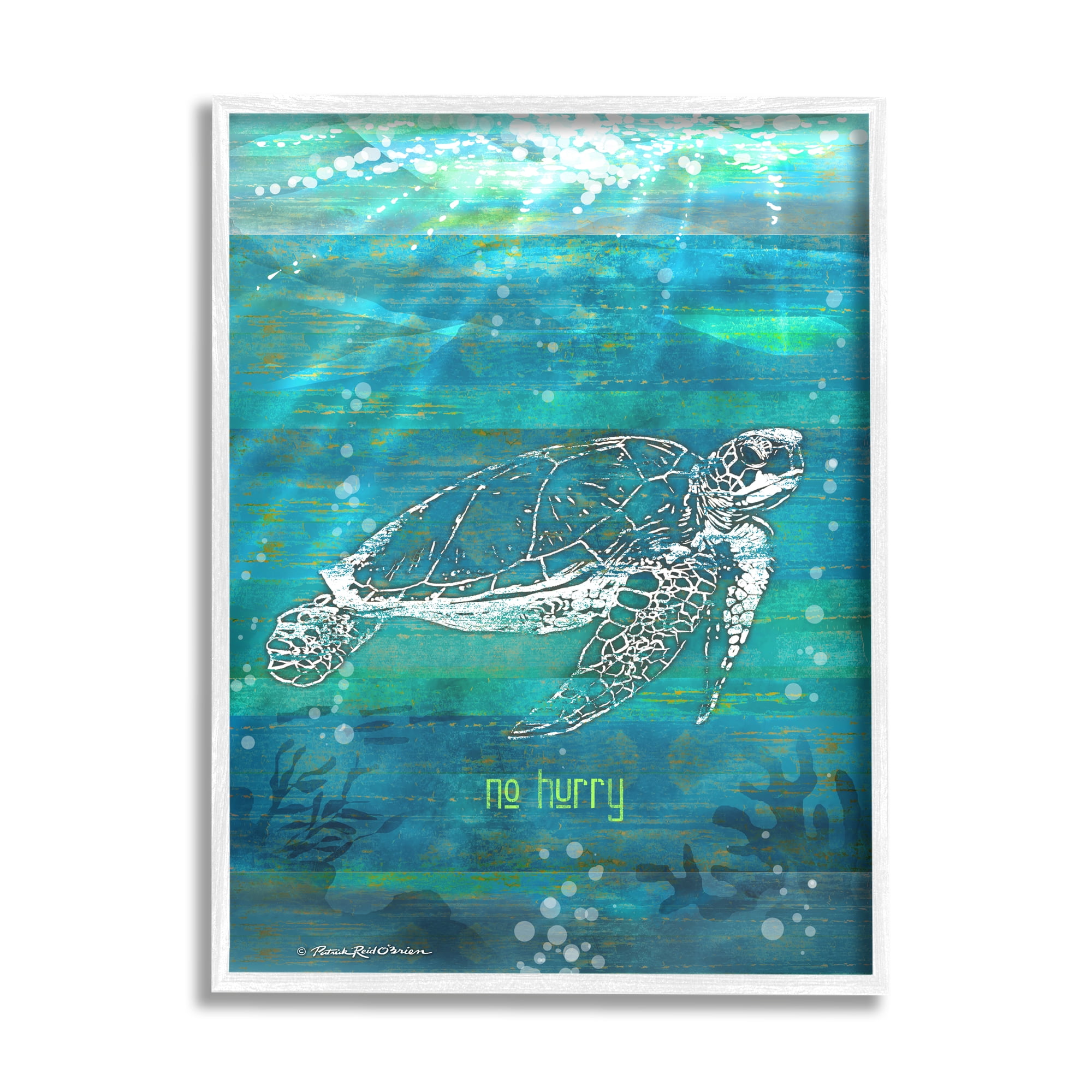 Stupell Industries No Hurry Turtle Phrase Animals & Insects Painting White Framed Art Print Wall Art, 11 x 14