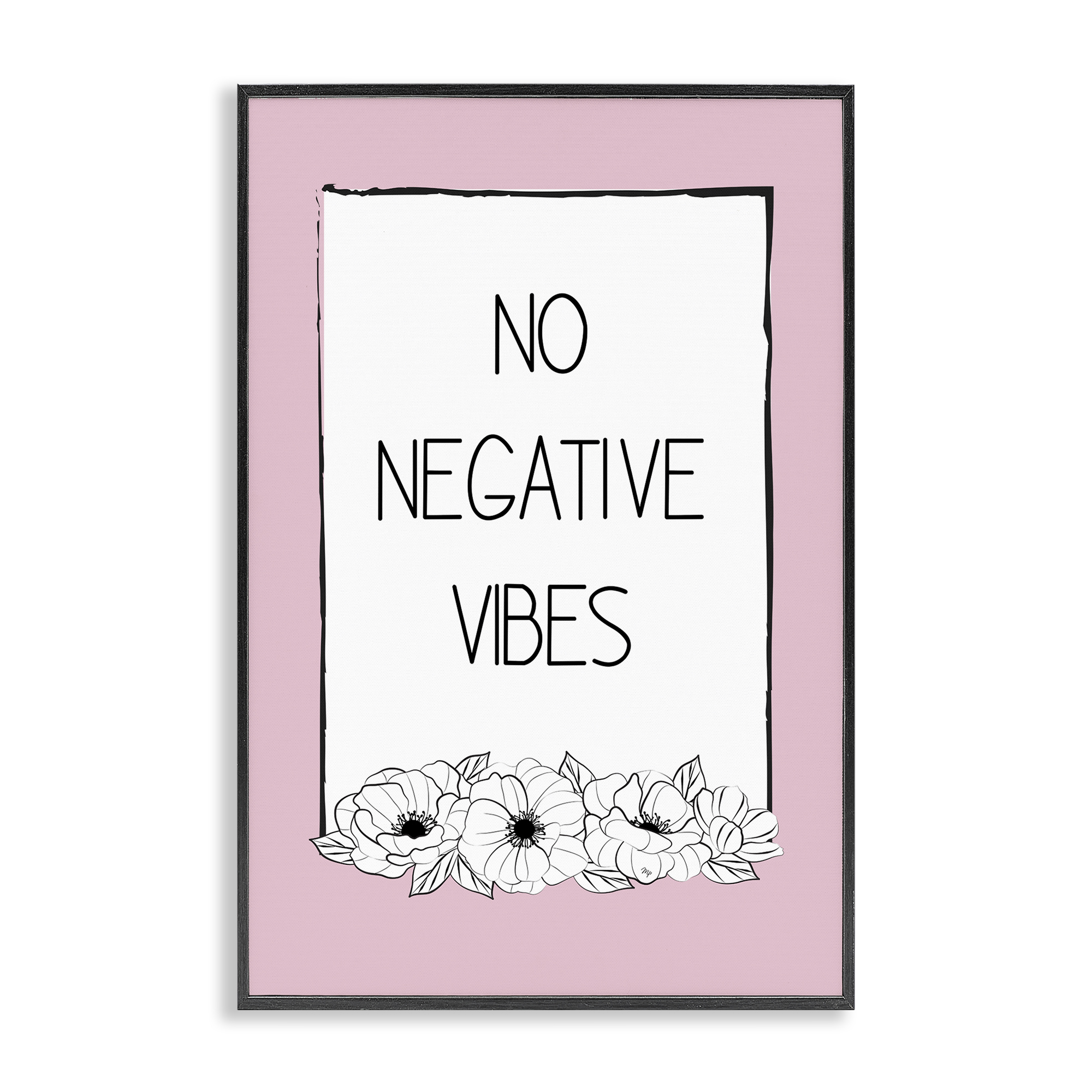 Stupell Industries No Negative Vibes on Pink Plants & Flowers Painting Black Framed Art Print Wall Art, 16 x 24