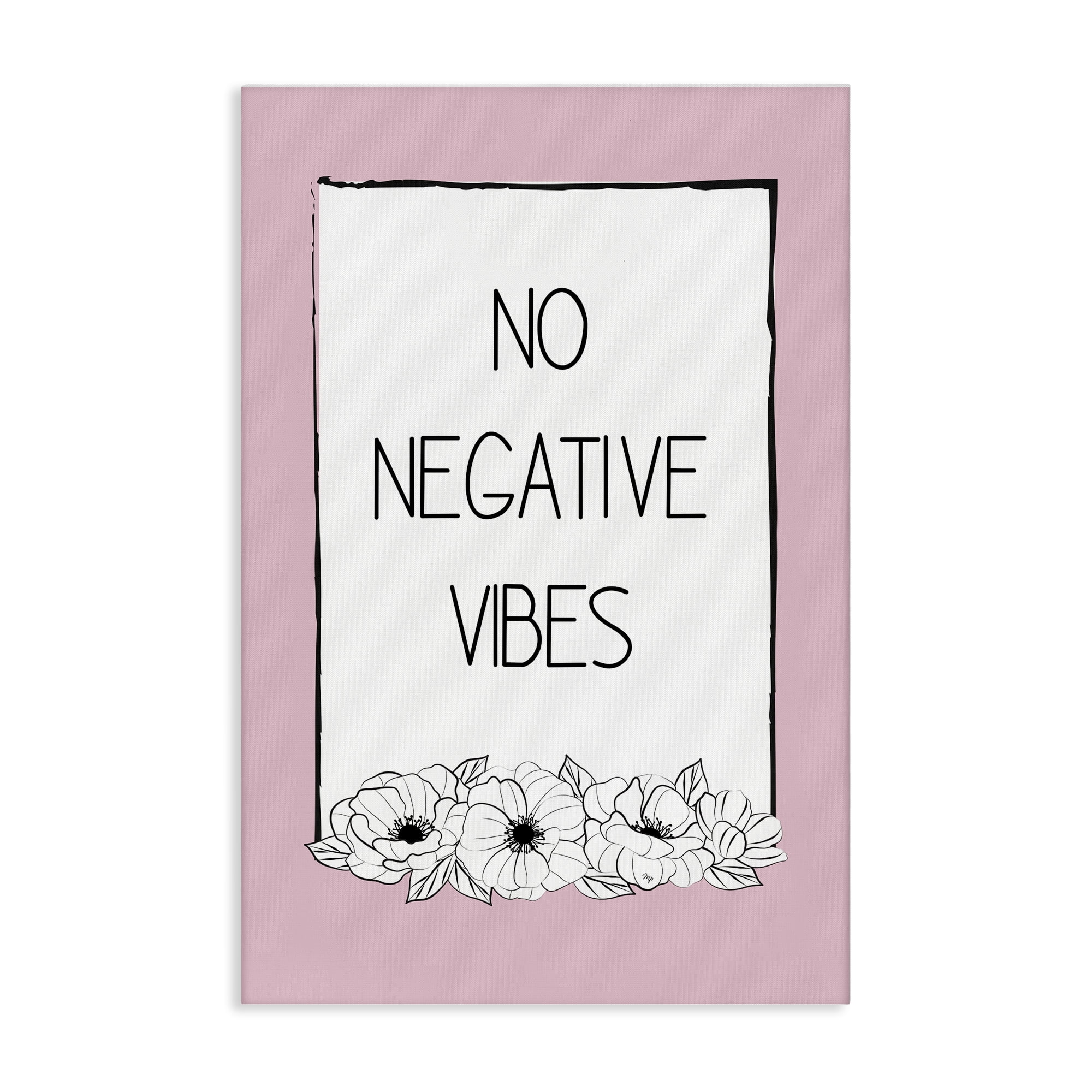 Stupell Industries No Negative Vibes on Pink Plants & Flowers Painting Wrapped Canvas Art Print Wall Art, 24 x 36