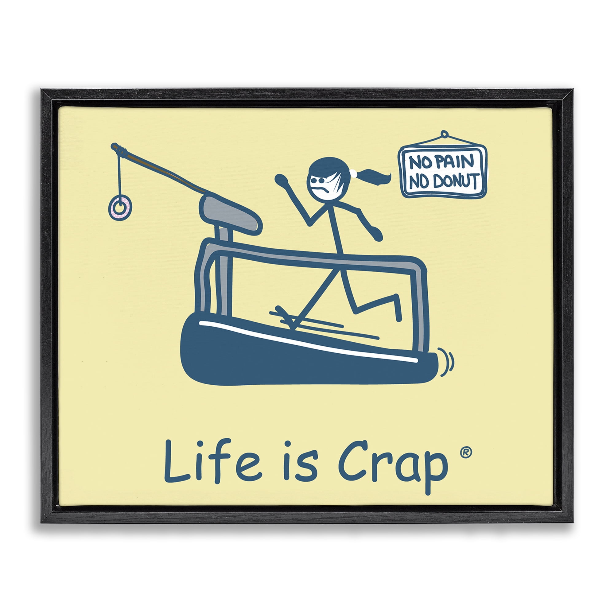 Stupell Industries No Pain or Donut Novelty & Humor Painting Black Floater Framed Canvas Art Print Wall Art, 21 x 17