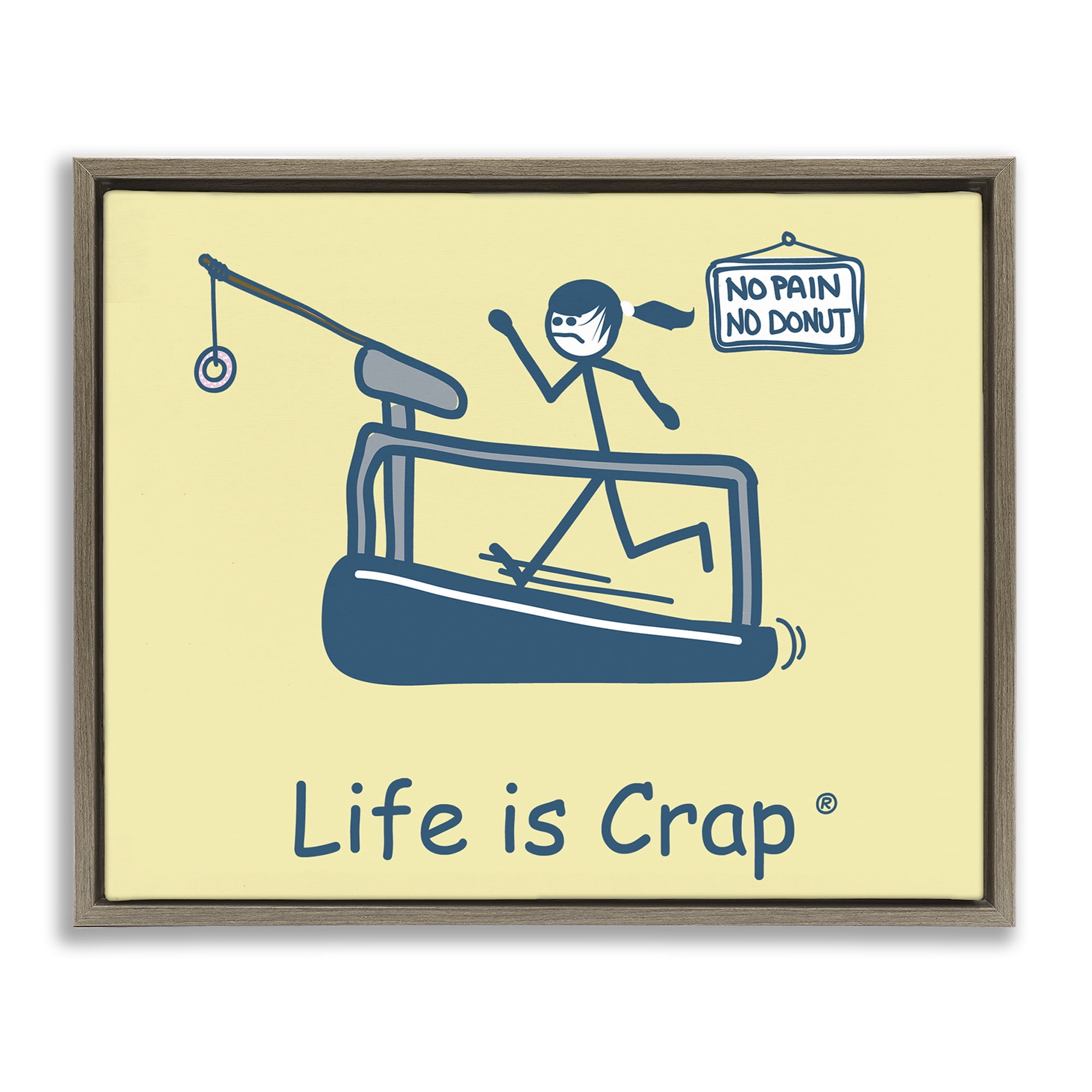 Stupell Industries No Pain or Donut Novelty & Humor Painting Brown Floater Framed Canvas Art Print Wall Art, 31 x 25