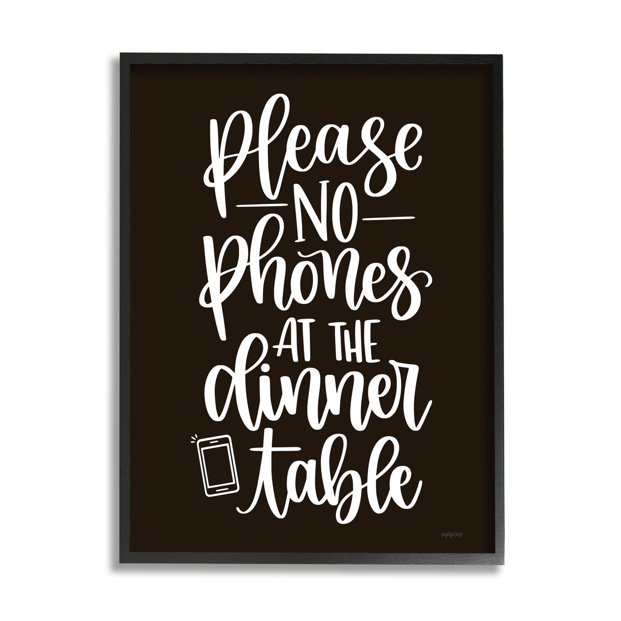 Stupell Industries No Phones Dinner Table Kitchen Rule Calligraphy Graphic Art Black Framed Art Print Wall Art, Design by Imperfect Dust