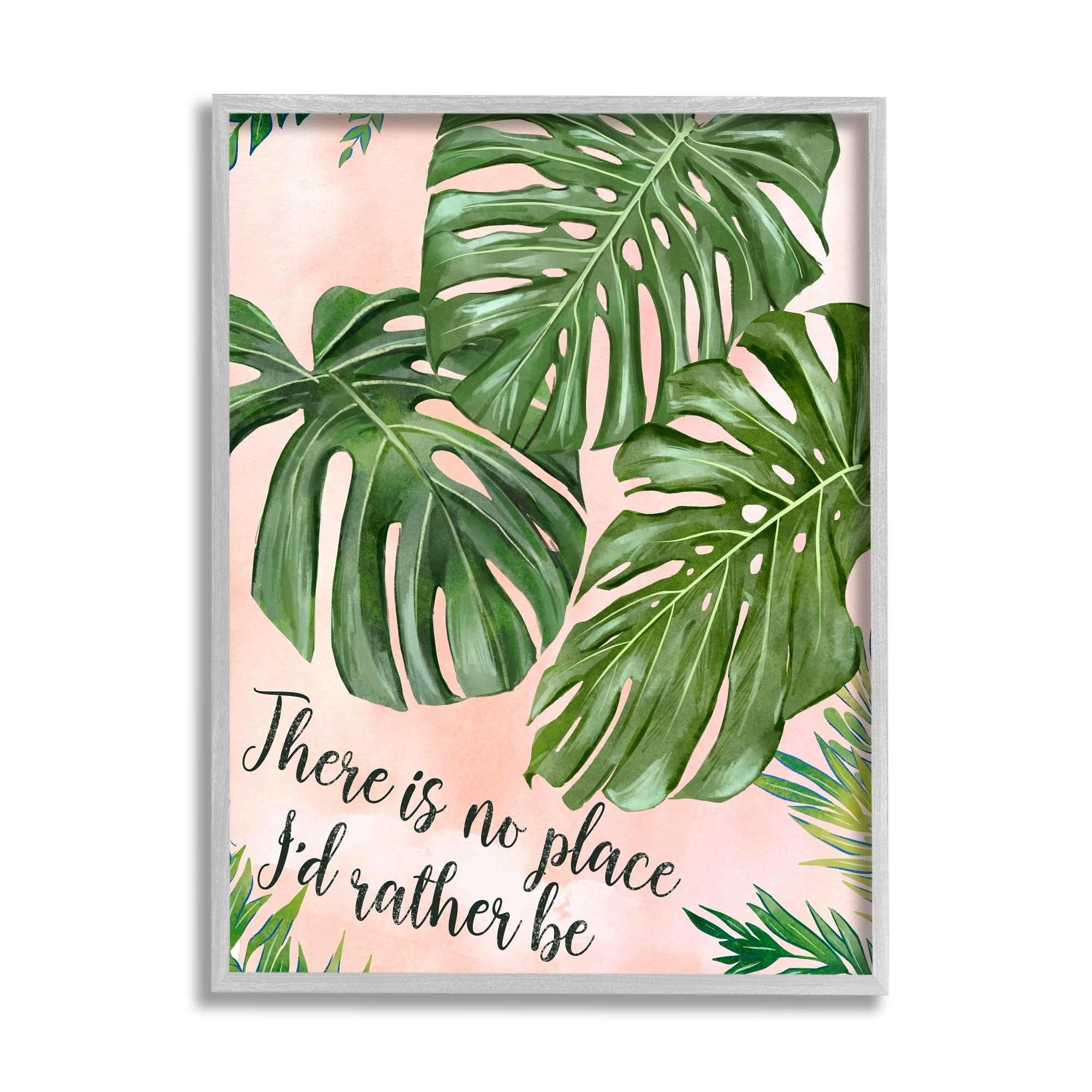 Stupell Industries No Place I'd Rather Be Calligraphy Monstera Botanical Leaves Framed Wall Art, 16 x 20, Design by Ziwei Li