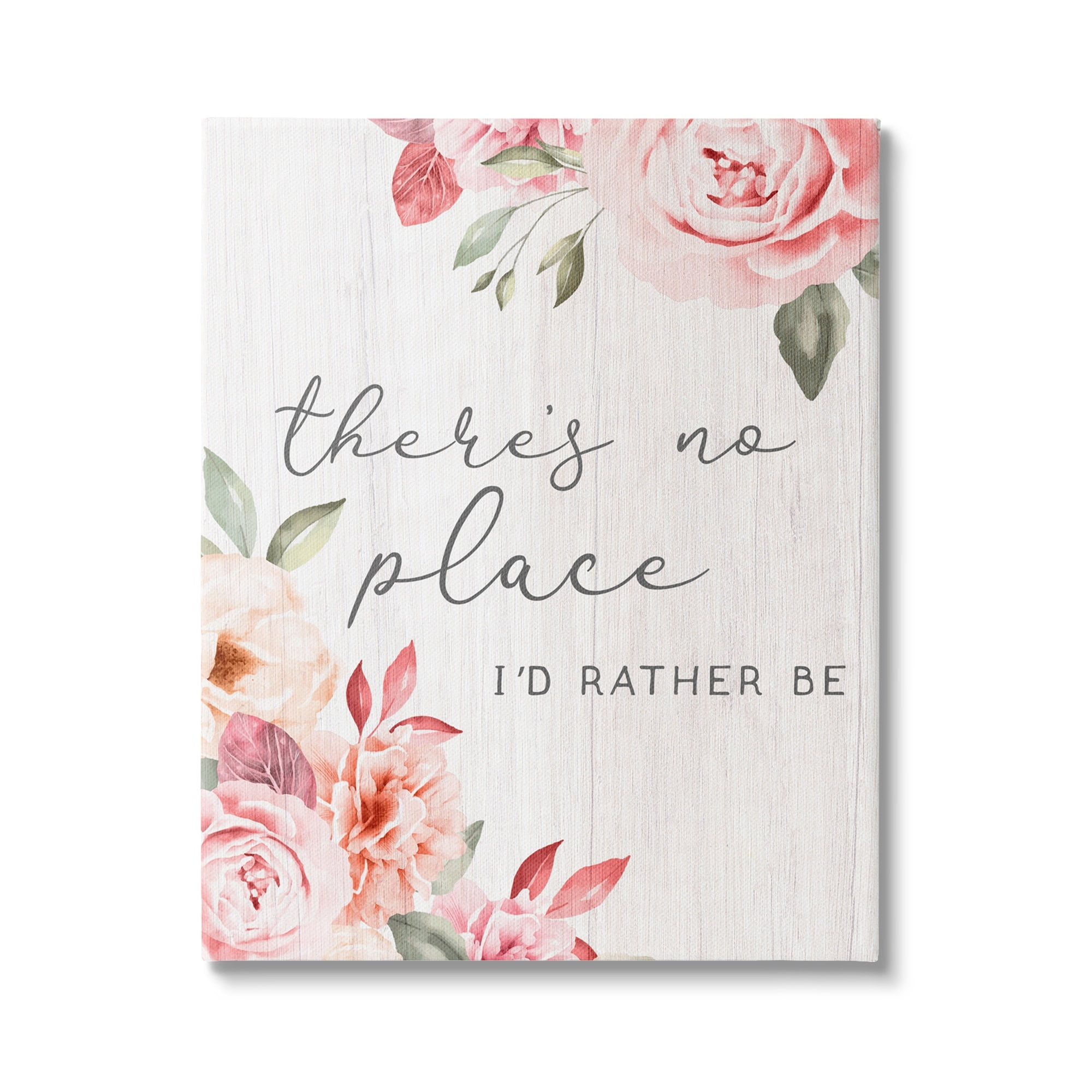 Stupell Industries No Place I'd Rather Be Phrase Pink Cottage Florals Canvas Wall Art, 16 x 20, Design by Lil' Rue