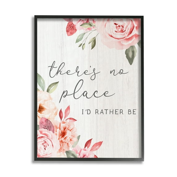 Stupell Industries No Place I'd Rather Be Phrase Pink Cottage Florals Framed Wall Art, 16 x 20, Design by Lil' Rue