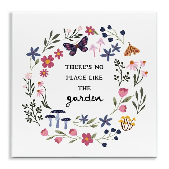 Stupell Industries No Place Like Garden Wreath Plants & Flowers Painting Unframed Art Print Wall Art, 12 x 12