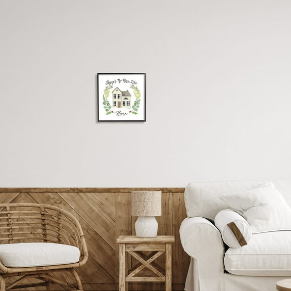 Stupell Industries No Place Like Home Casual House Leaf Laurel Graphic Art Black Framed Art Print Wall Art, Design by Deb Strain