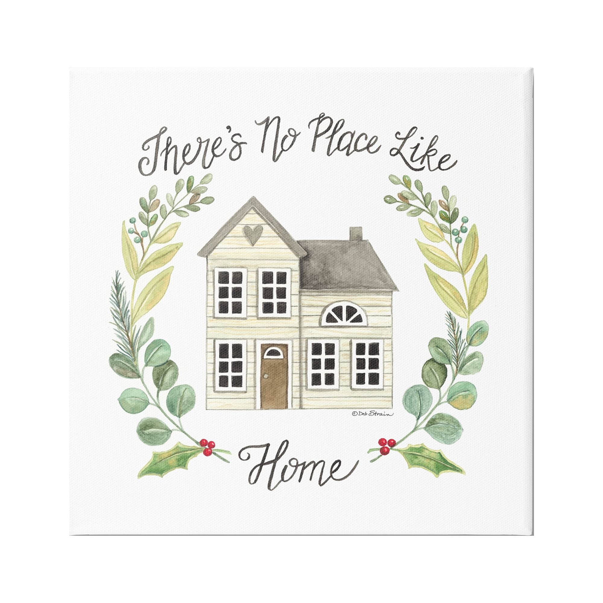 Stupell Industries No Place Like Home Casual House Leaf Laurel Graphic Art Gallery Wrapped Canvas Print Wall Art, Design by Deb Strain