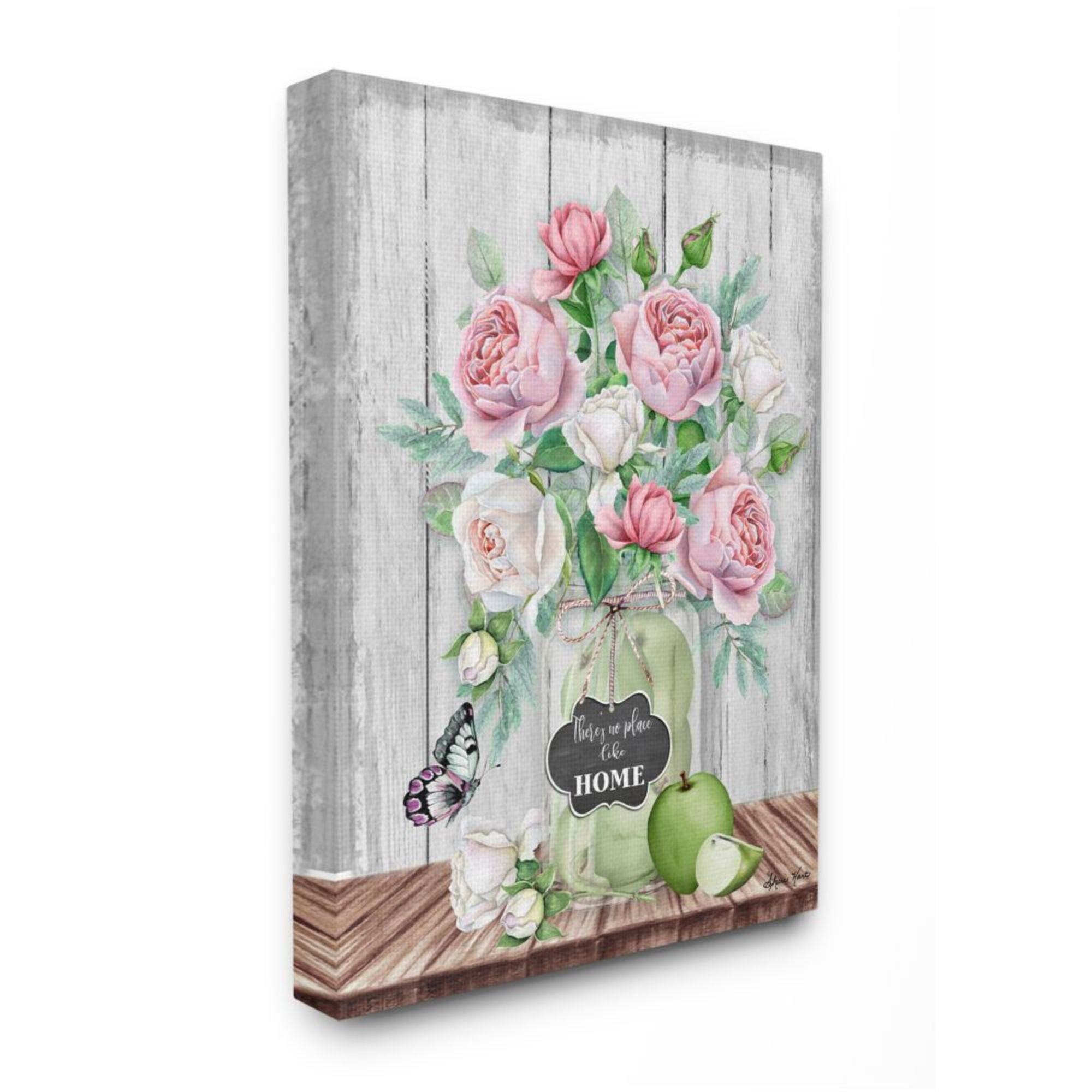 Stupell Industries No Place Like Home Text Pink Roses Fruit Jar Design by Sheri Hart, 36" x 48"
