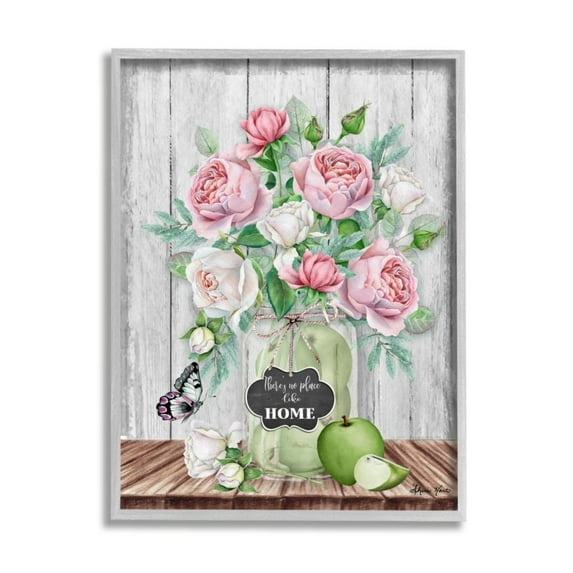 Stupell Industries No Place Like Home Text Pink Roses Fruit Jar Design by Sheri Hart