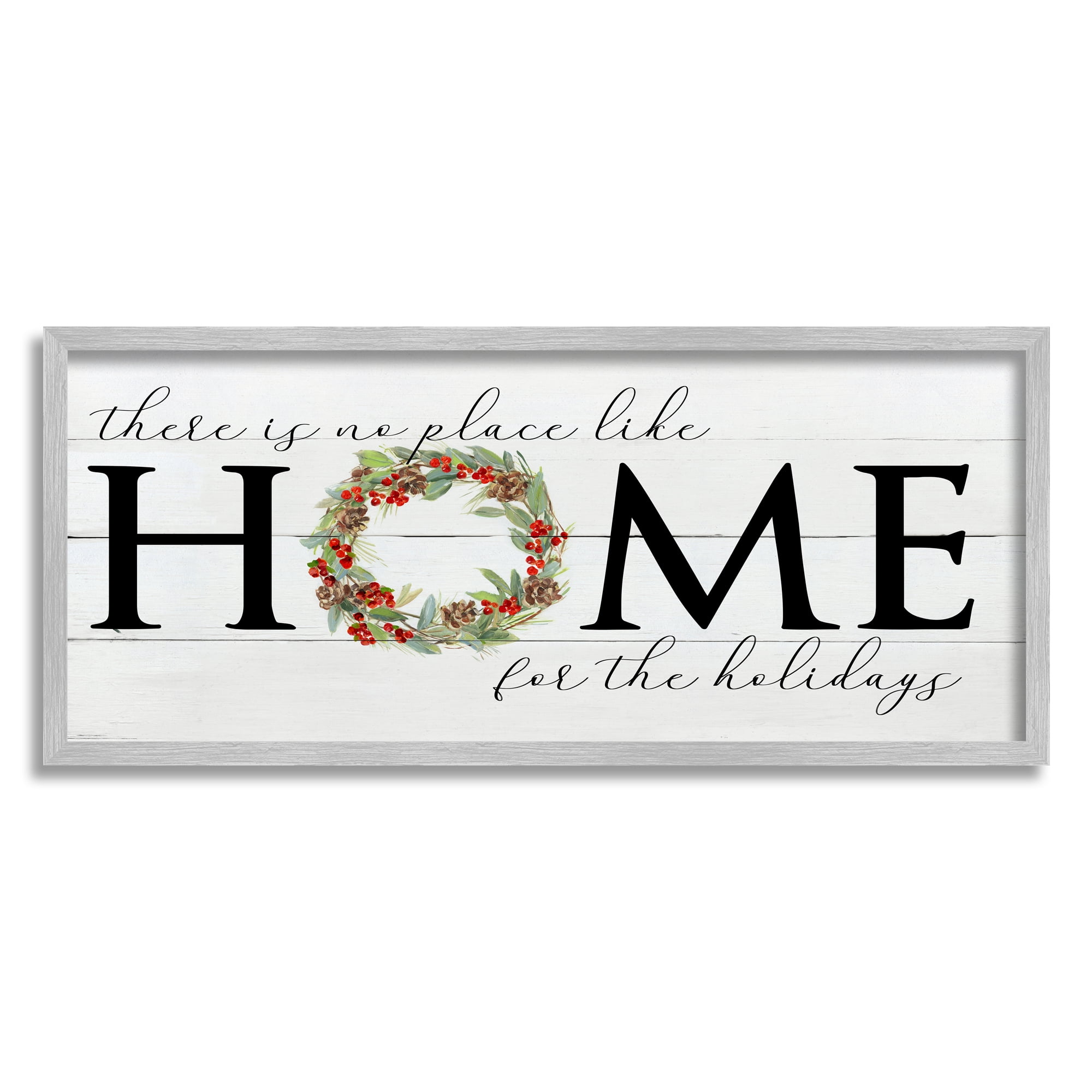 Stupell Industries No Place Like Home for Holiday Holly Wreath, 24 x 10, Design by Sally Swatland
