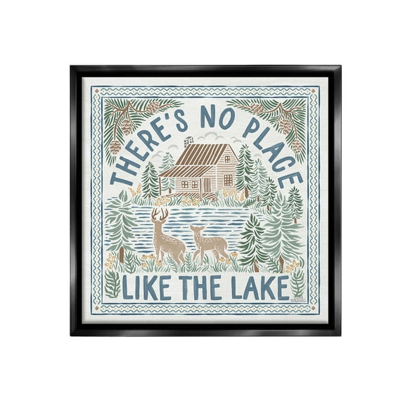 Stupell Industries No Place Like Lake Landscape Painting Black Floater Framed Canvas Art Print Wall Art, 18 x 18