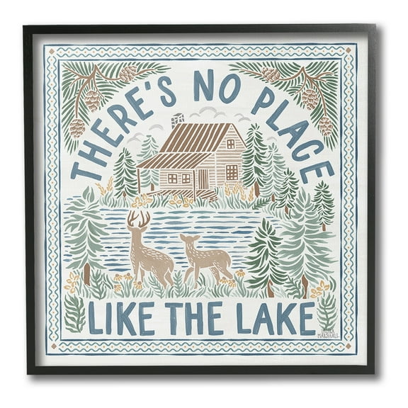 Stupell Industries No Place Like Lake Landscape Painting Black Framed Art Print Wall Art, 12 x 12