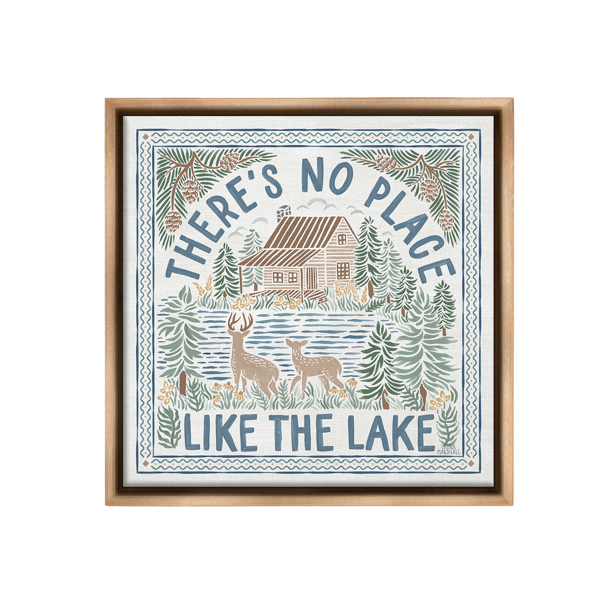 Stupell Industries No Place Like Lake Landscape Painting Brown Floater Framed Canvas Art Print Wall Art, 18 x 18