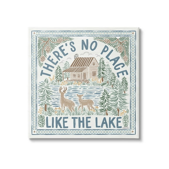 Stupell Industries No Place Like Lake Landscape Painting Gallery Wrapped Canvas Art Print Wall Art, 17 x 17
