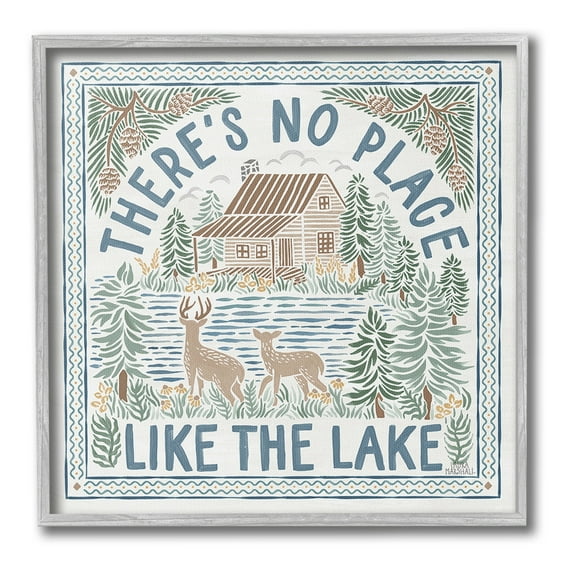 Stupell Industries No Place Like Lake Landscape Painting Gray Framed Art Print Wall Art, 24 x 24