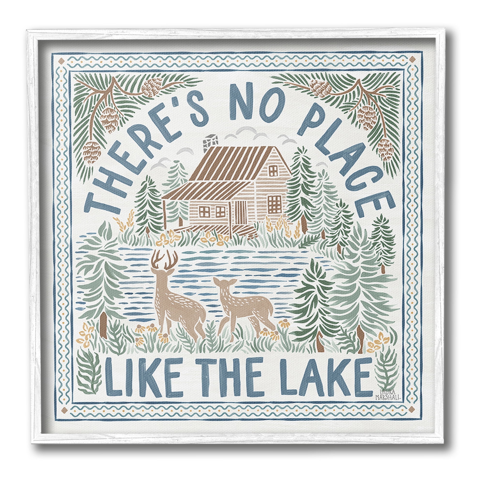 Stupell Industries No Place Like Lake Landscape Painting White Framed Art Print Wall Art, 17 x 17