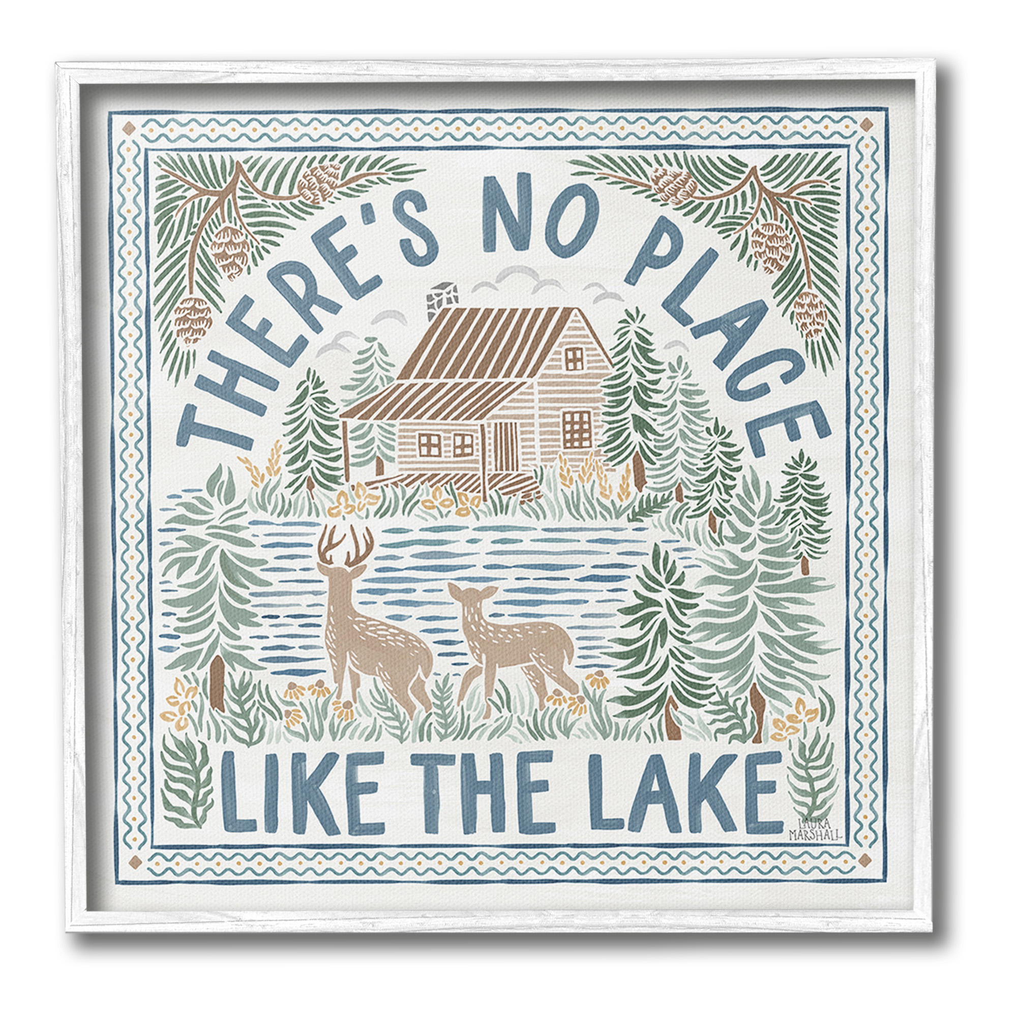 Stupell Industries No Place Like Lake Landscape Painting White Framed Art Print Wall Art, 24 x 24