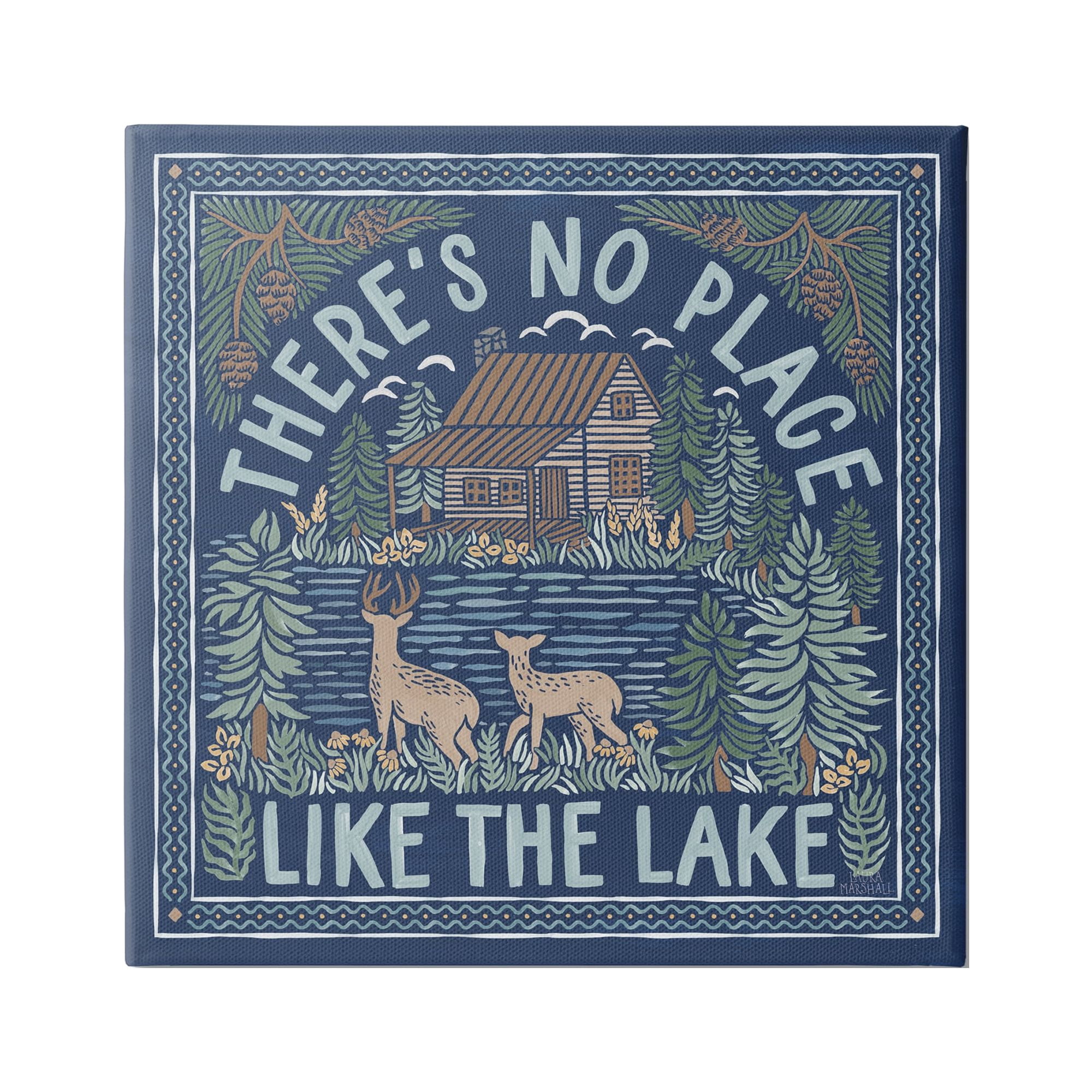 Stupell Industries No Place Like Lake Phrase Nature Painting Gallery Wrapped Canvas Print Wall Art, 17 x 17