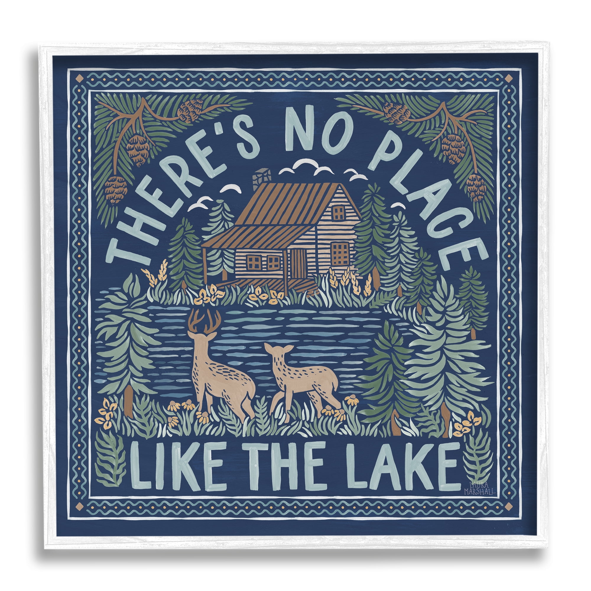 Stupell Industries No Place Like Lake Phrase Nature Painting White Framed Art Print Wall Art, 17 x 17