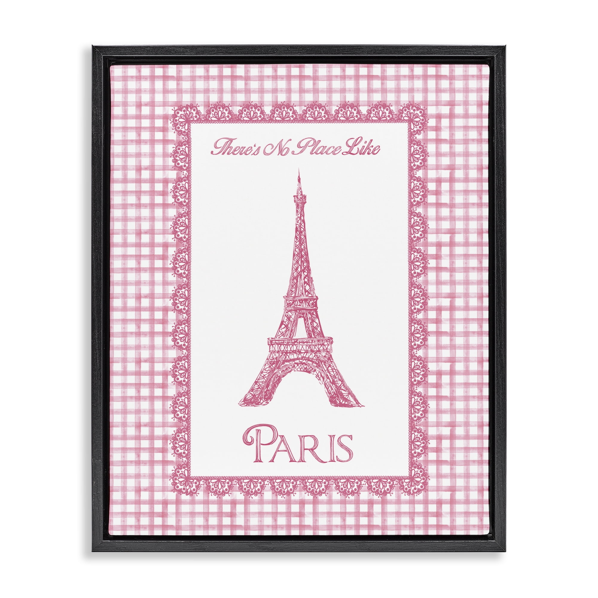 Stupell Industries No Place Like Paris Pink Lace Black Framed Floater Canvas Wall Art, design by Conrad Knutsen