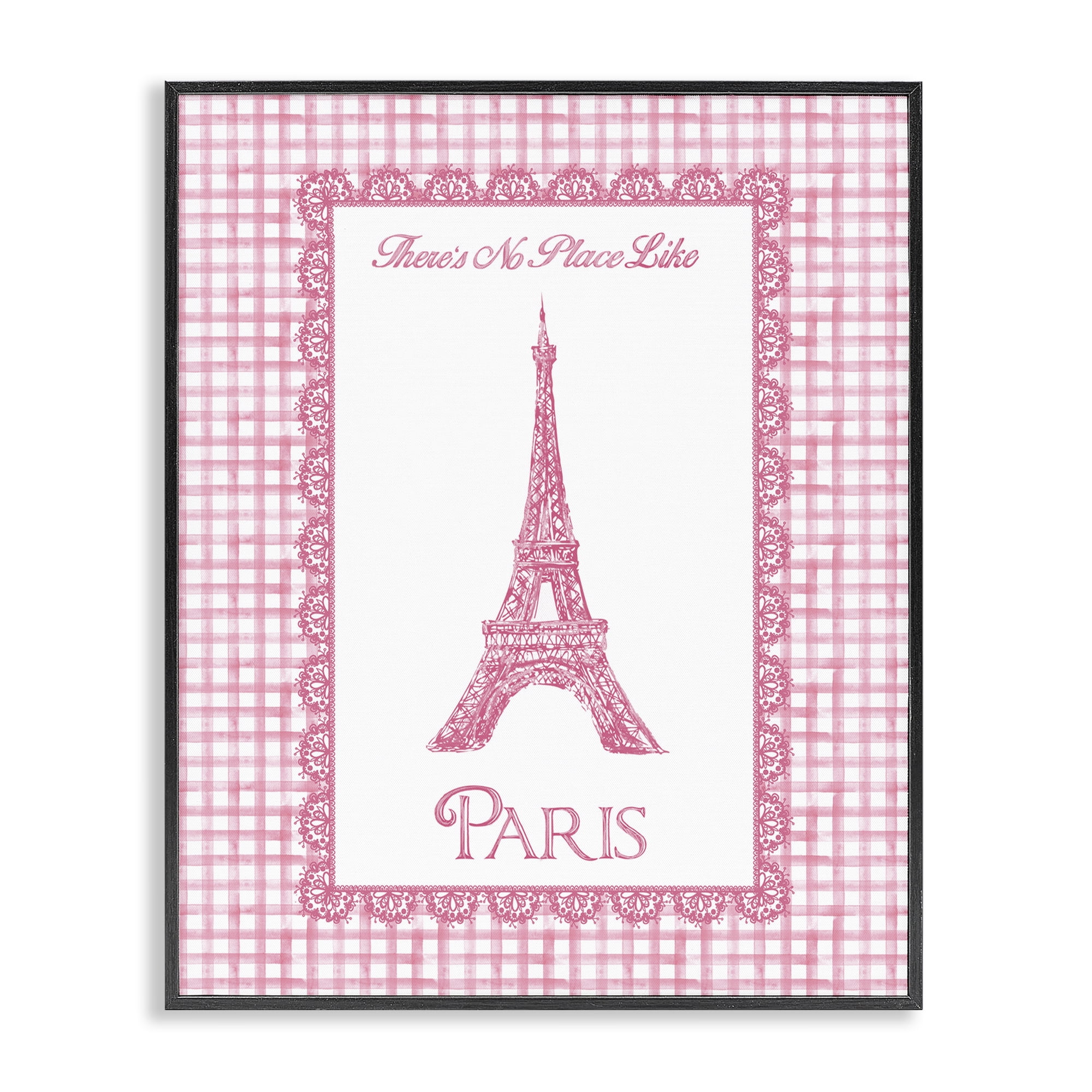 Stupell Industries No Place Like Paris Pink Lace Black Framed Giclee Art, design by Conrad Knutsen