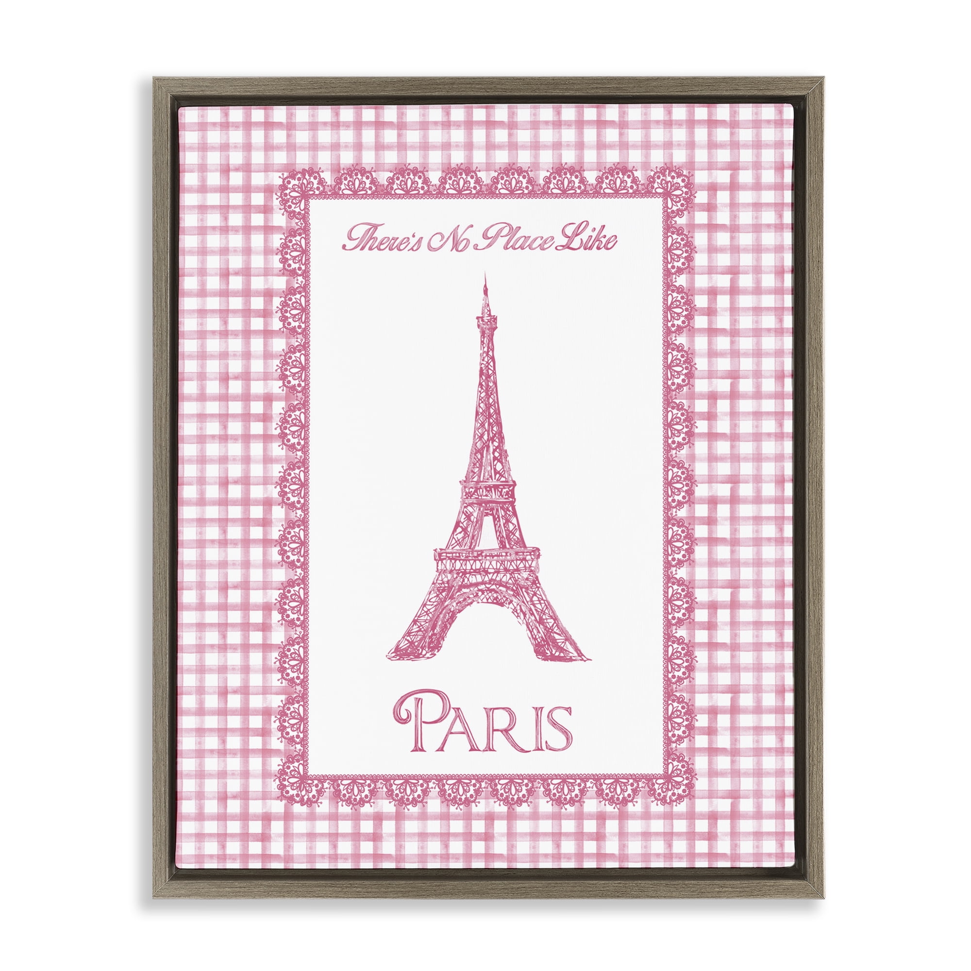 Stupell Industries No Place Like Paris Pink Lace Brown Framed Floater Canvas Wall Art, design by Conrad Knutsen