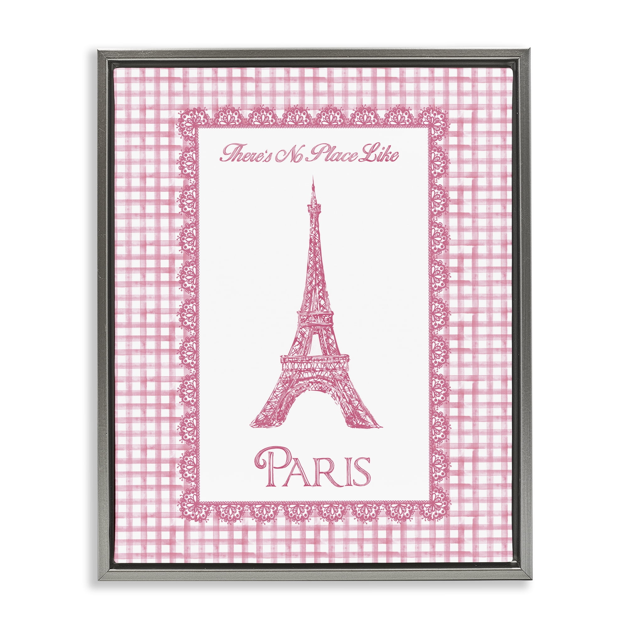 Stupell Industries No Place Like Paris Pink Lace Gray Framed Floater Canvas Wall Art, design by Conrad Knutsen