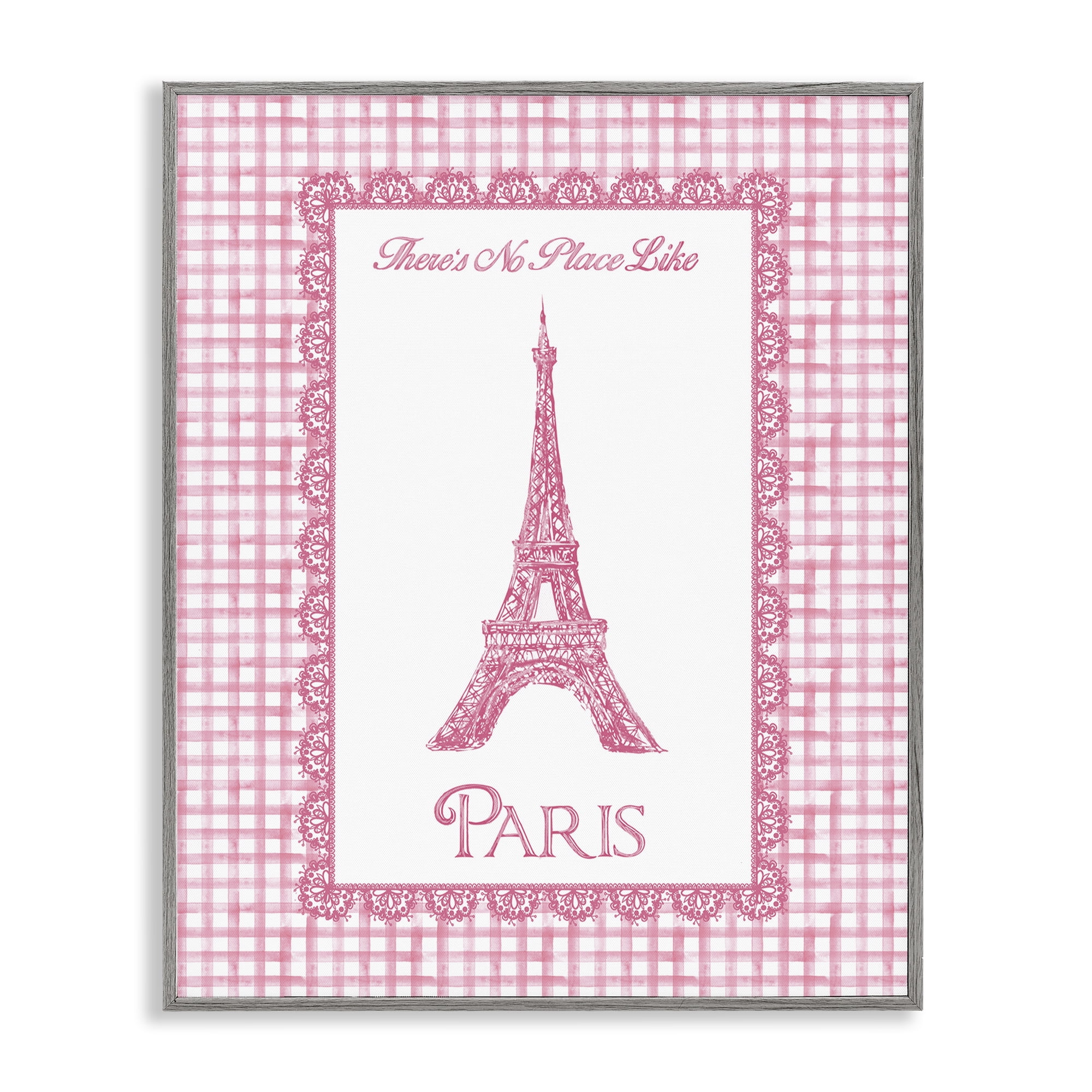 Stupell Industries No Place Like Paris Pink Lace Gray Framed Giclee Art, design by Conrad Knutsen