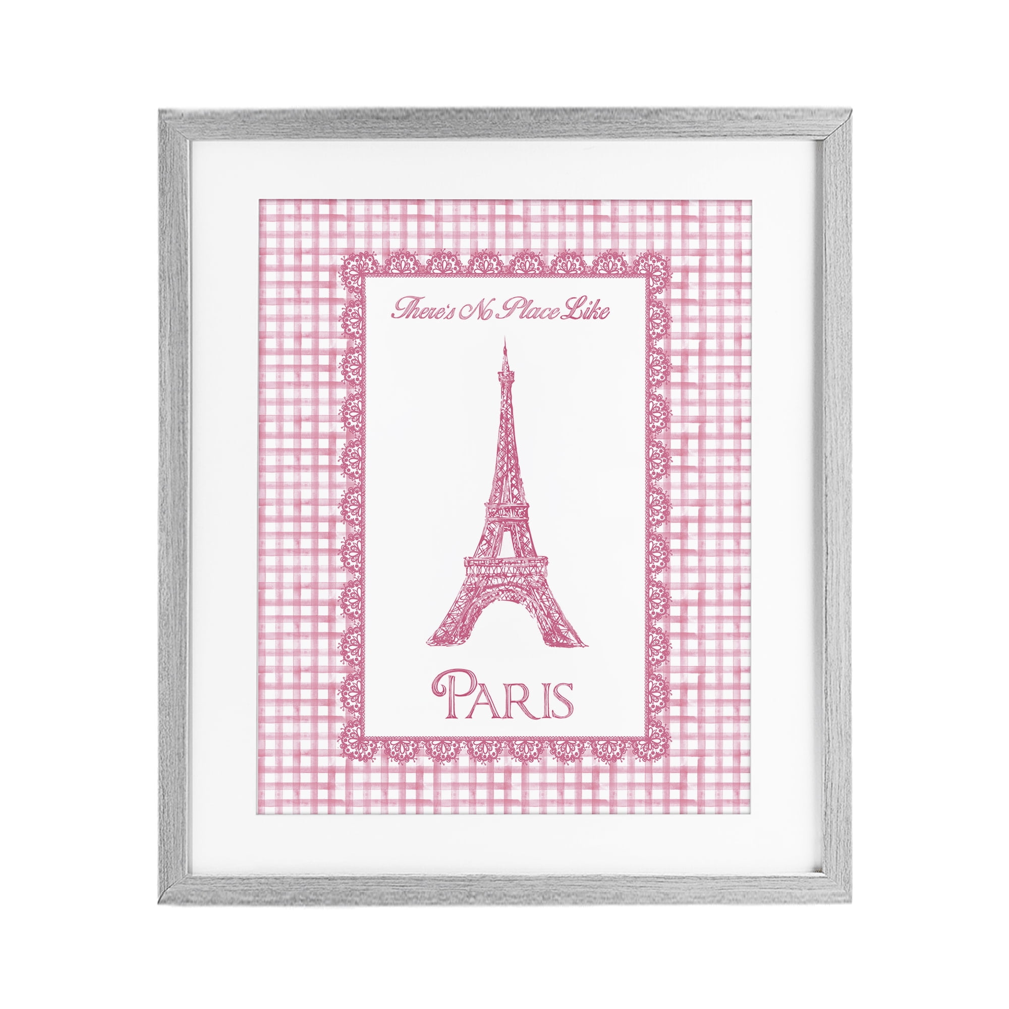 Stupell Industries No Place Like Paris Pink Lace Gray Framed Print Under Glass, design by Conrad Knutsen