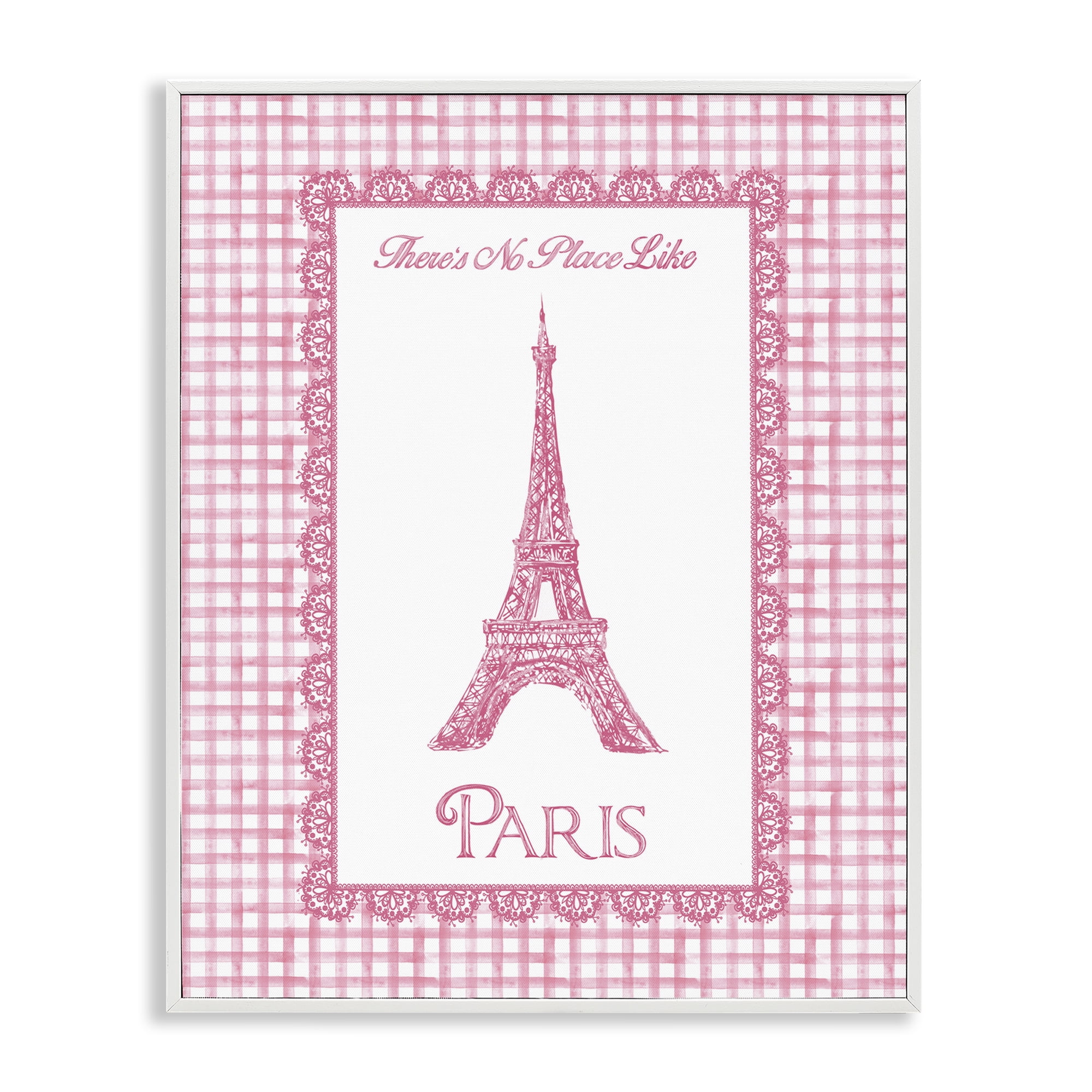 Stupell Industries No Place Like Paris Pink Lace White Framed Giclee Art, design by Conrad Knutsen