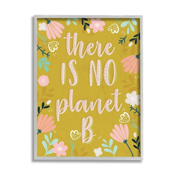 Stupell Industries No Planet B Phrase Pink Floral Illustration Border Design by Angela Nickeas, 11" x 14", Gray Framed