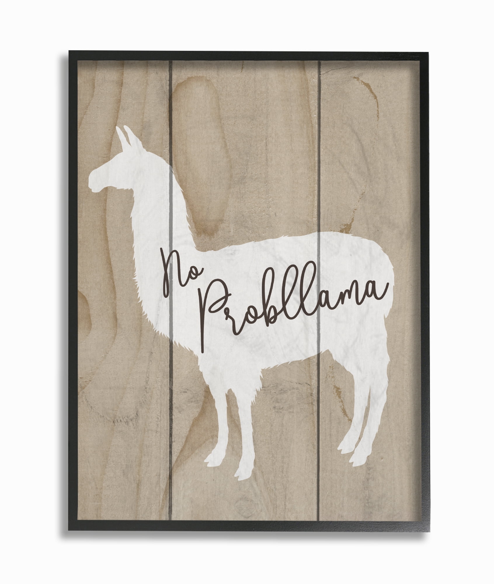 Stupell Industries No Probllama Llama Planked Wood Animals & Insects Painting Black Framed Art Print Wall Art, 11 x 14