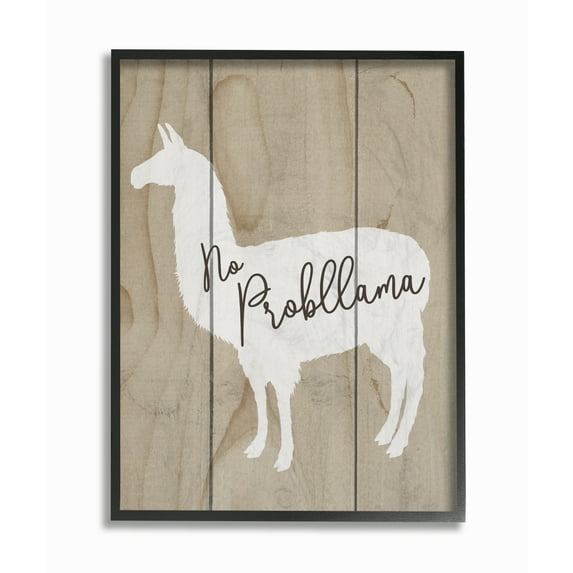 Stupell Industries No Probllama Llama Planked Wood Animals & Insects Painting Black Framed Art Print Wall Art, 11 x 14