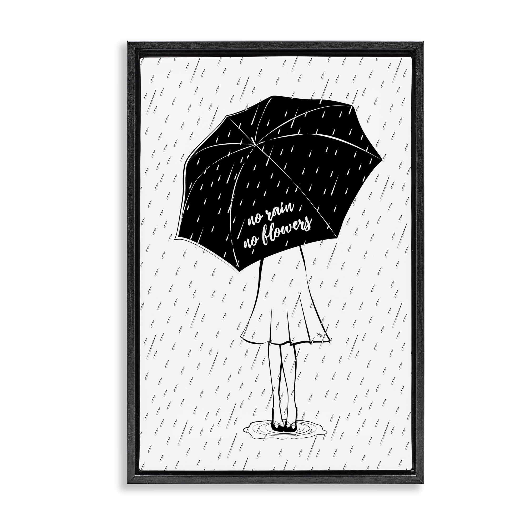Stupell Industries No Rain No Flowers Novelty Painting Black Floater Framed Art Print Wall Art, 21 x 31