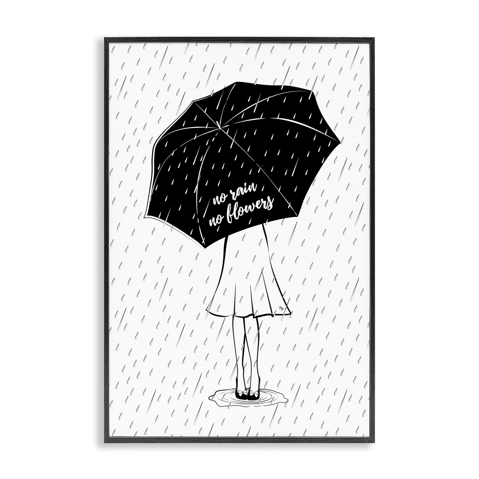 Stupell Industries No Rain No Flowers Novelty Painting Black Framed Art Print Wall Art, 20 x 30