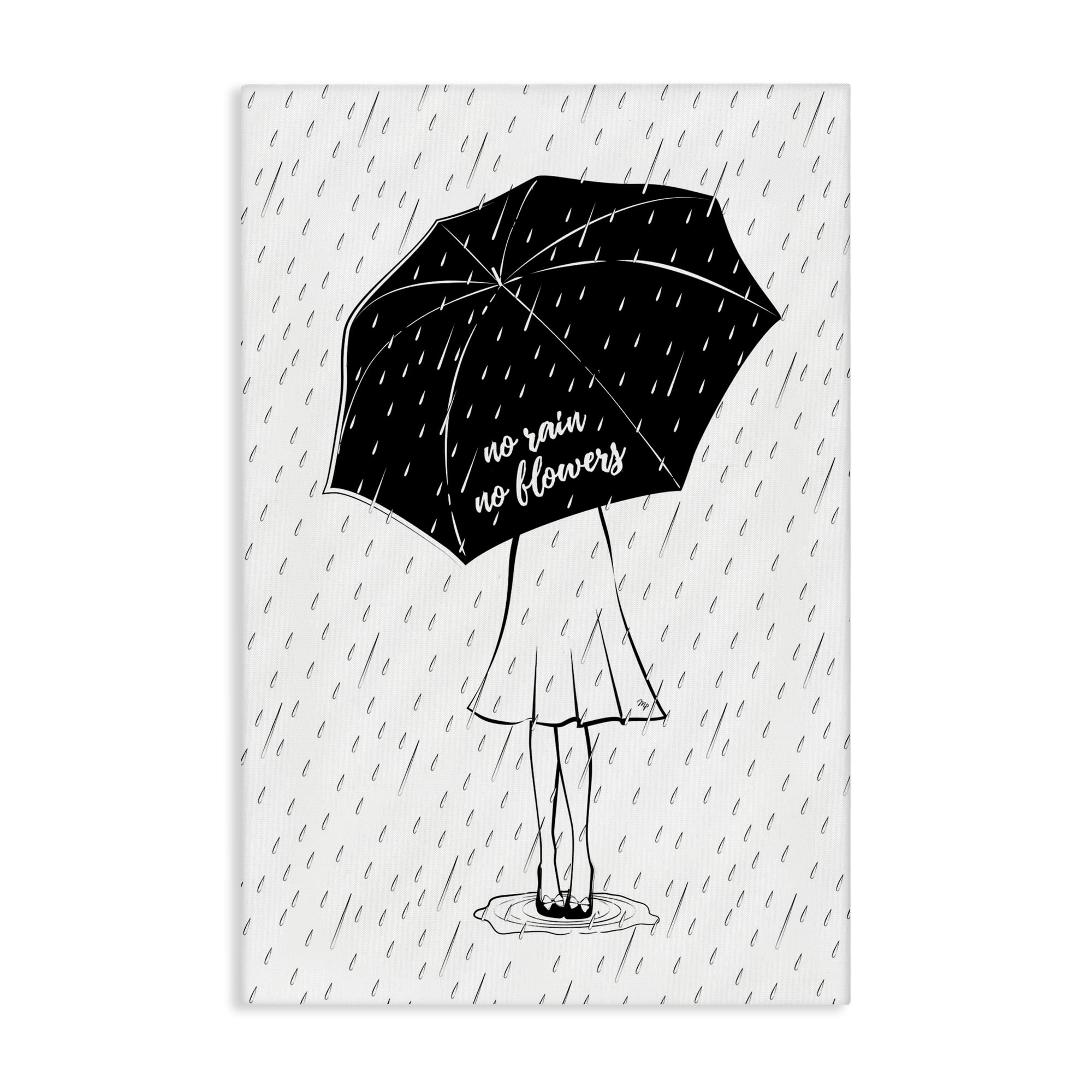 Stupell Industries No Rain No Flowers Novelty Painting Gallery Wrapped Canvas Art Print Wall Art, 24 x 36