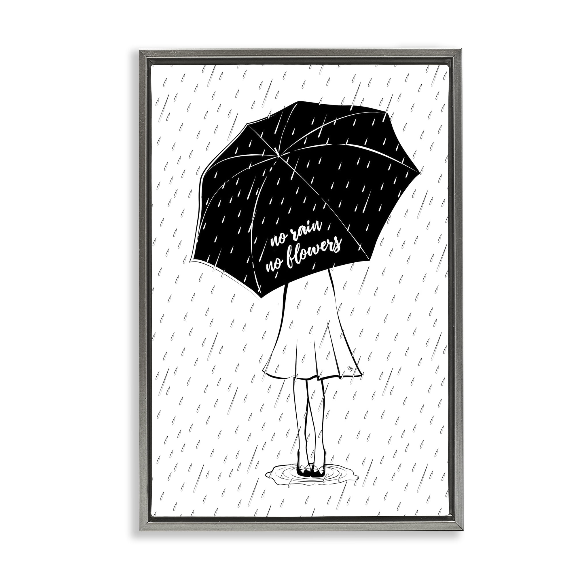 Stupell Industries No Rain No Flowers Novelty Painting Gray Floater Framed Art Print Wall Art, 21 x 31