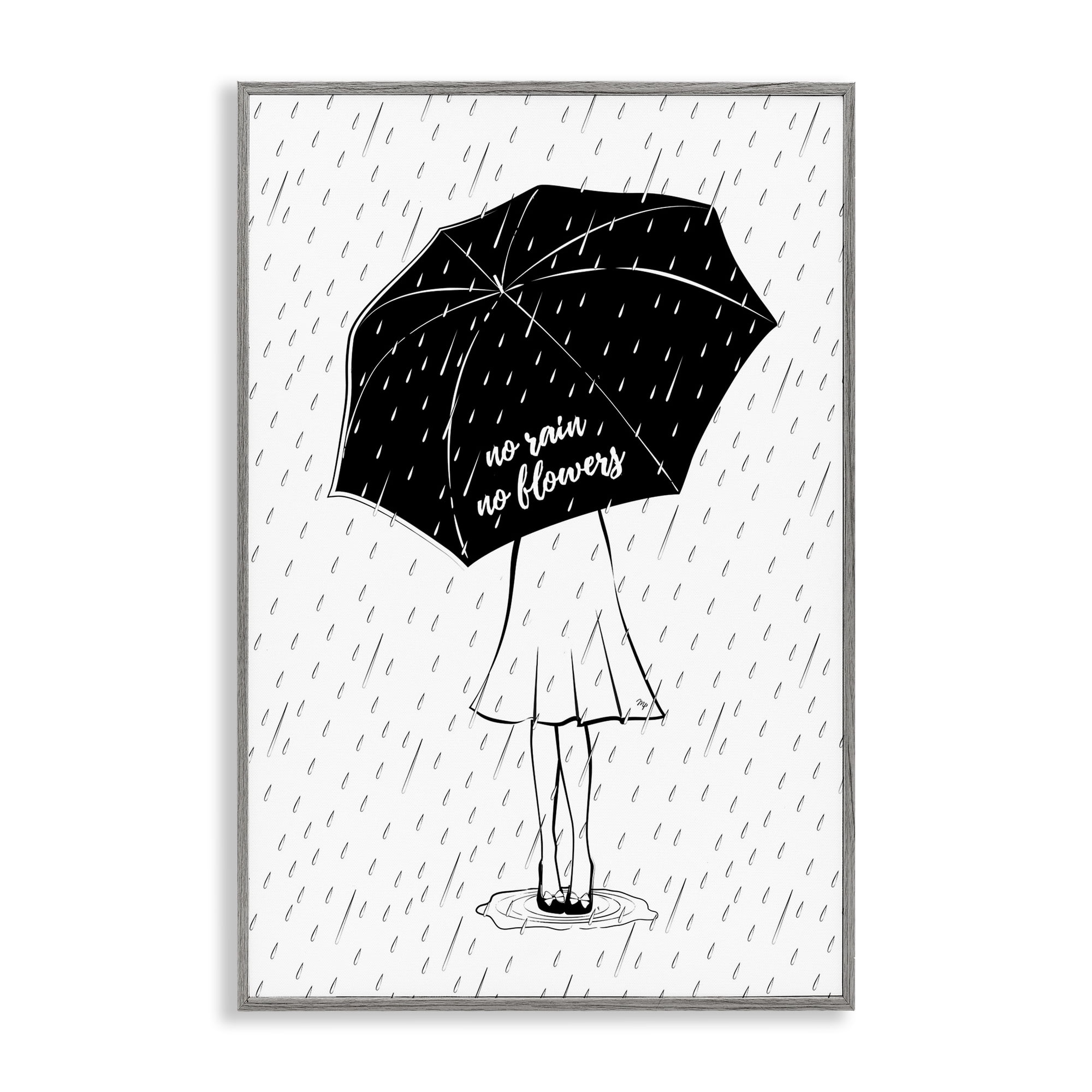 Stupell Industries No Rain No Flowers Novelty Painting Gray Framed Art Print Wall Art, 20 x 30