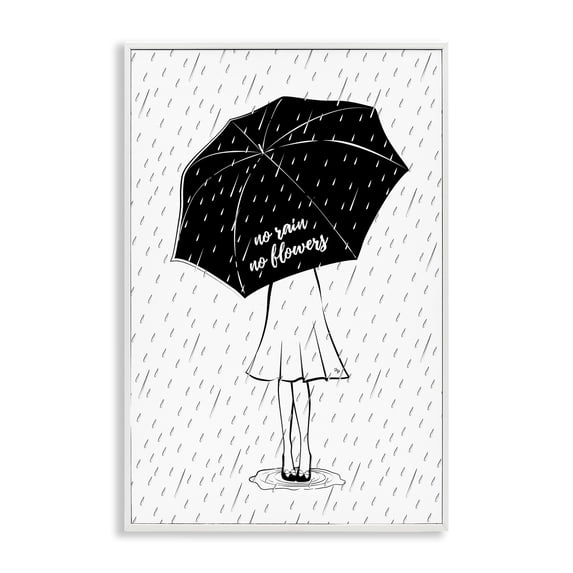 Stupell Industries No Rain No Flowers Novelty Painting White Framed Art Print Wall Art, 16 x 24