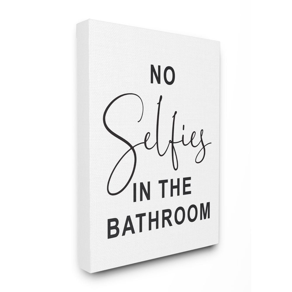 Stupell Industries No Selfies Funny Word Bathroom Black And White Design Canvas Wall Art by Lettered and Lined