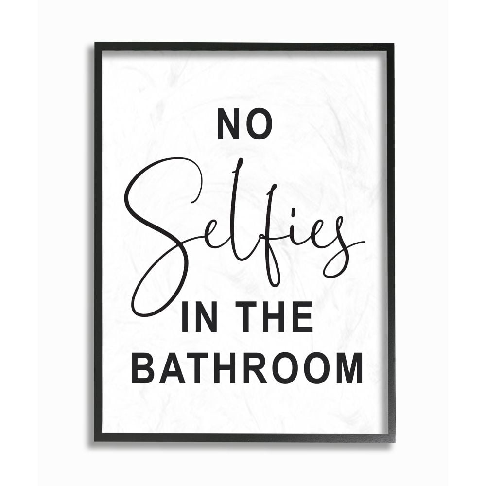 Stupell Industries No Selfies Funny Word Bathroom Black And White Design Framed Giclee Texturized Art by Lettered and Lined