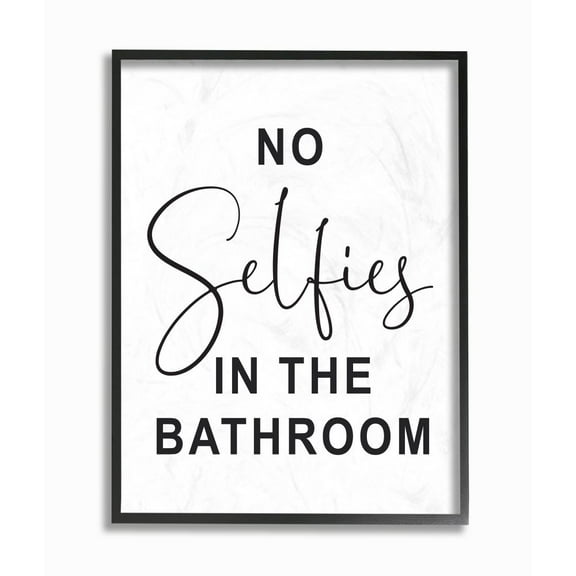 Stupell Industries No Selfies Funny Word Bathroom Black And White Design Framed Giclee Texturized Art by Lettered and Lined