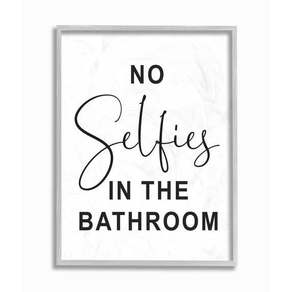 Stupell Industries No Selfies Funny Word Bathroom Black And White Design Gray Farmhouse Rustic Framed Giclee Texturized Art by Lettered and Lined
