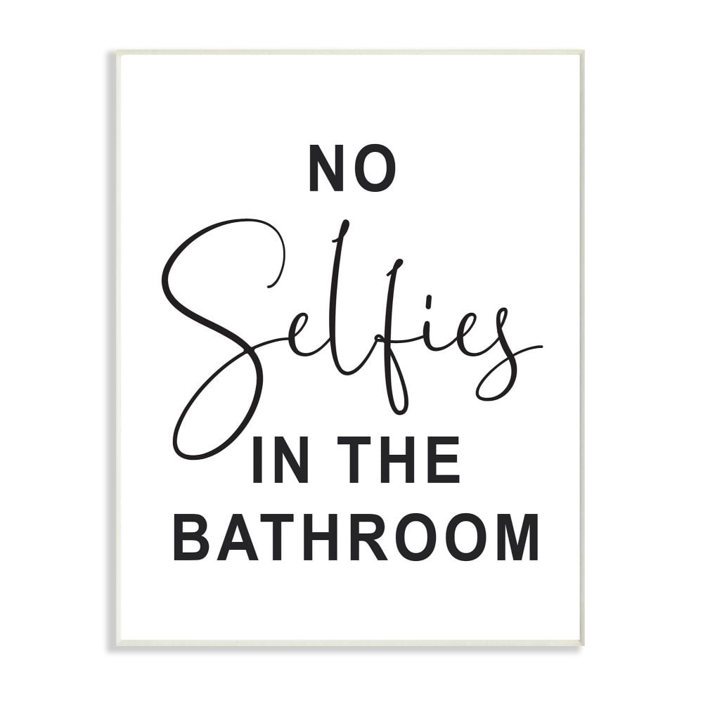 Stupell Industries No Selfies Funny Word Bathroom Black And White Design Wall Plaque Art by Lettered and Lined