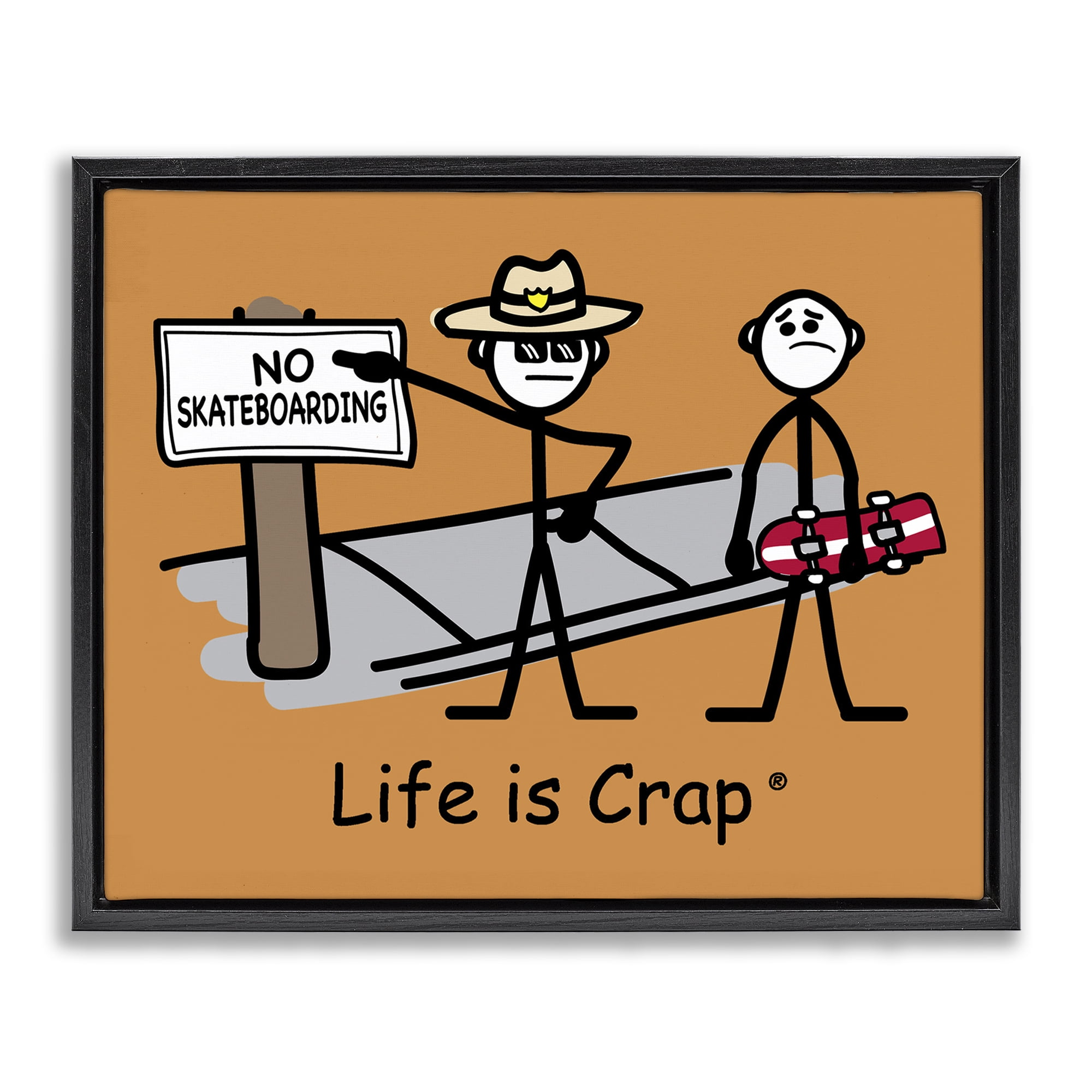 Stupell Industries No Skateboarding Sign Novelty & Humor Painting Black Floater Framed Canvas Art Print Wall Art, 21 x 17