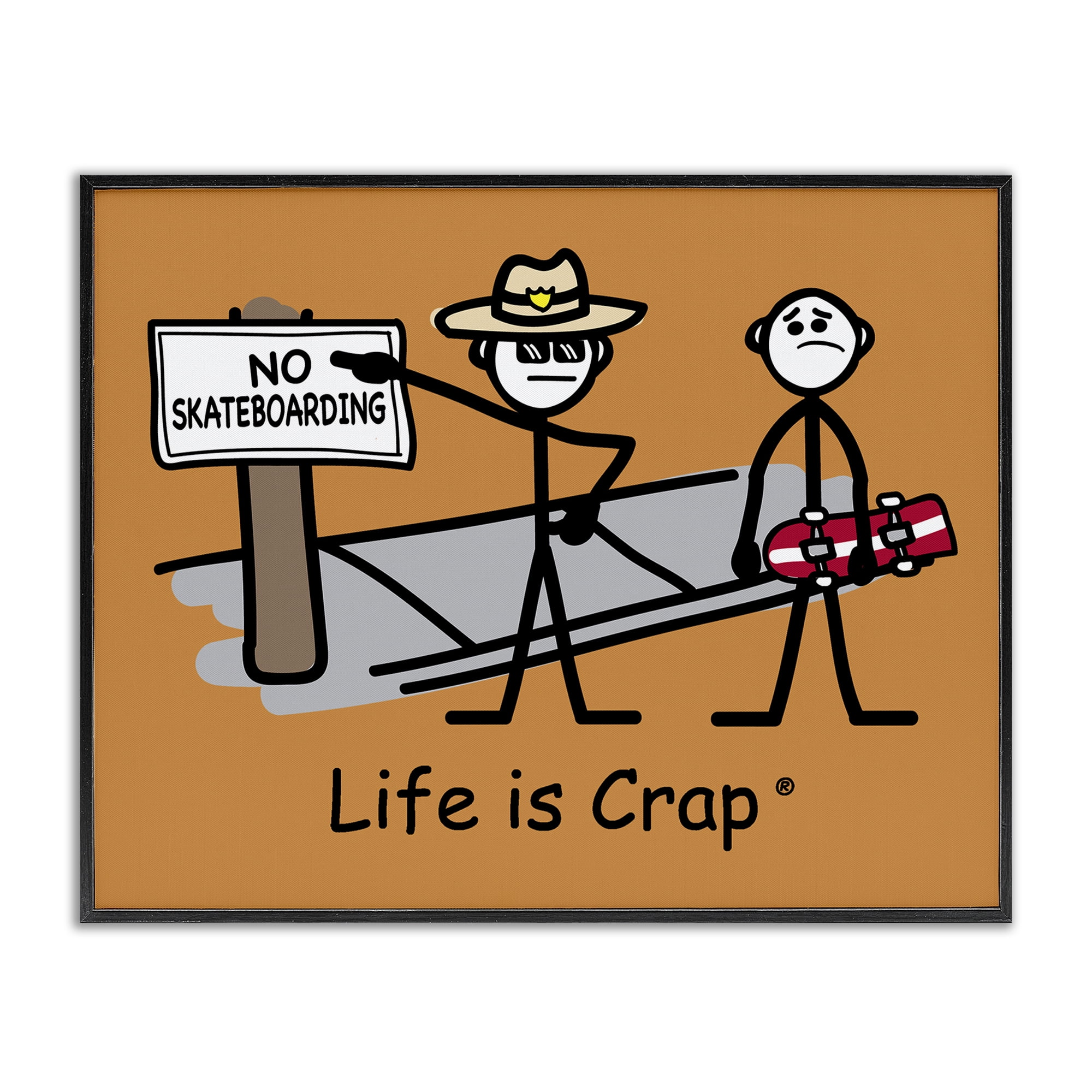 Stupell Industries No Skateboarding Sign Novelty & Humor Painting Black Framed Art Print Wall Art, 20 x 16