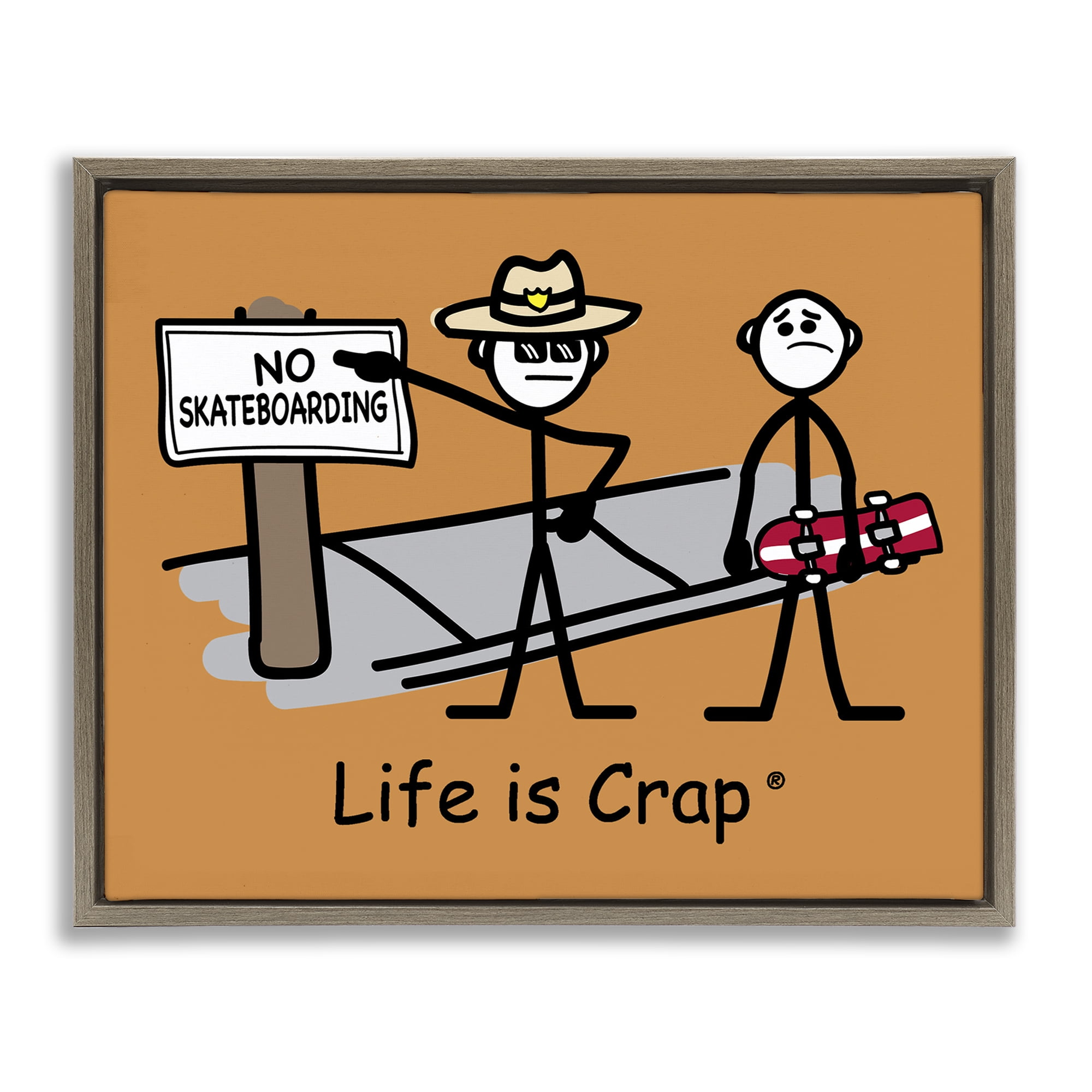 Stupell Industries No Skateboarding Sign Novelty & Humor Painting Brown Floater Framed Canvas Art Print Wall Art, 31 x 25