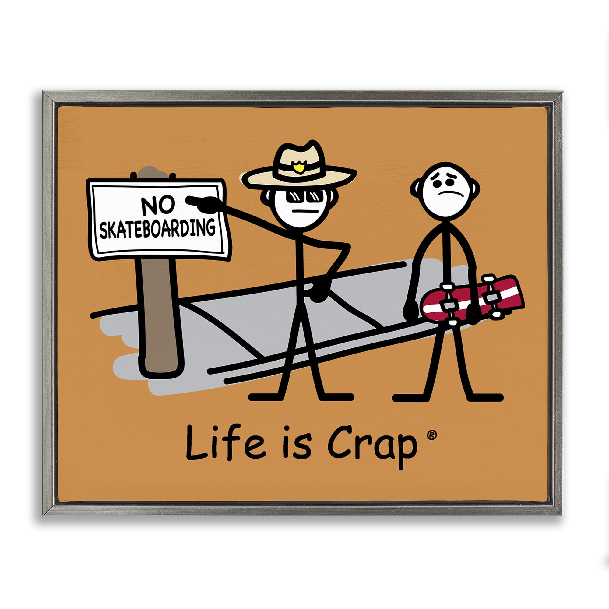 Stupell Industries No Skateboarding Sign Novelty & Humor Painting Gray Floater Framed Canvas Art Print Wall Art, 21 x 17